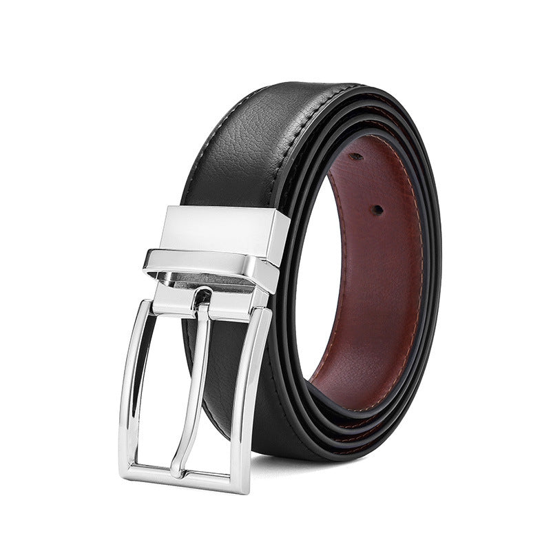 Men's Rotating Pin Buckle Genuine Leather Belt 