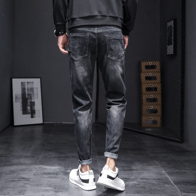 Stretch Slim Pants Korean Casual Trend All-match Black Pants Men