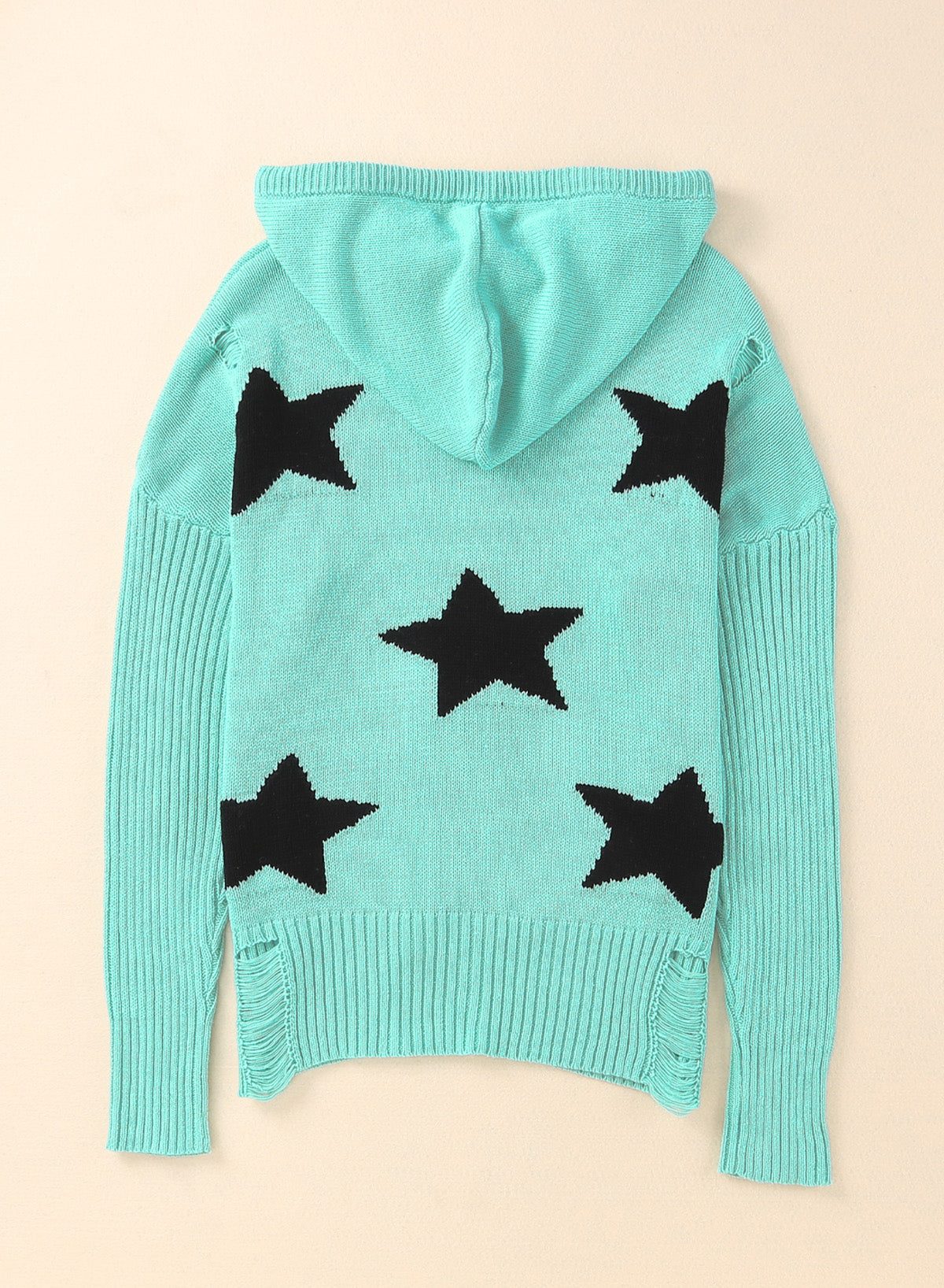 Woven Right Star Distressed Slit Hooded Sweater 