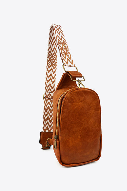 Random Pattern Adjustable Strap PU Leather Sling Bag 