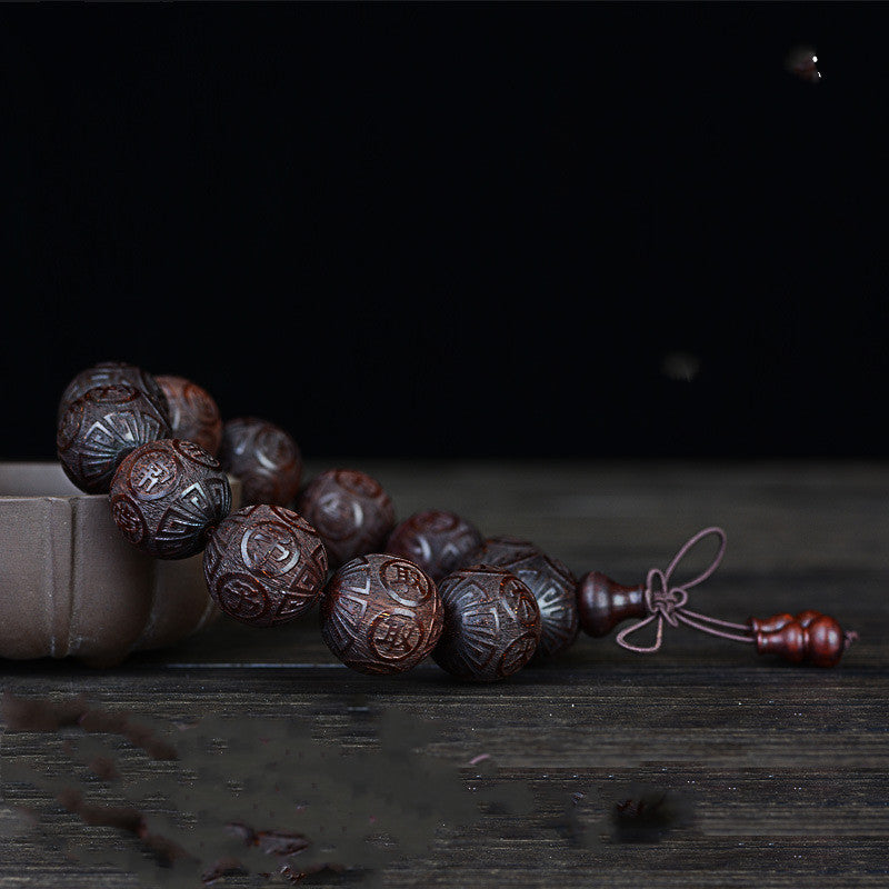 Twelve Mantra Floating Carved Rosewood Bracelet Red Sandalwood Men's Crafts Buddha Beads Rosary