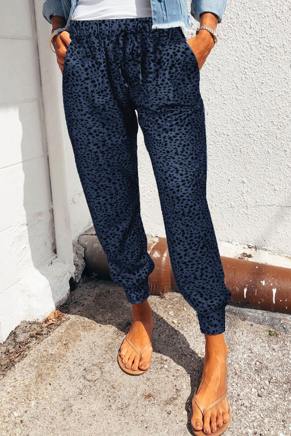 Leopard Pocketed Long Pants - Babbazon