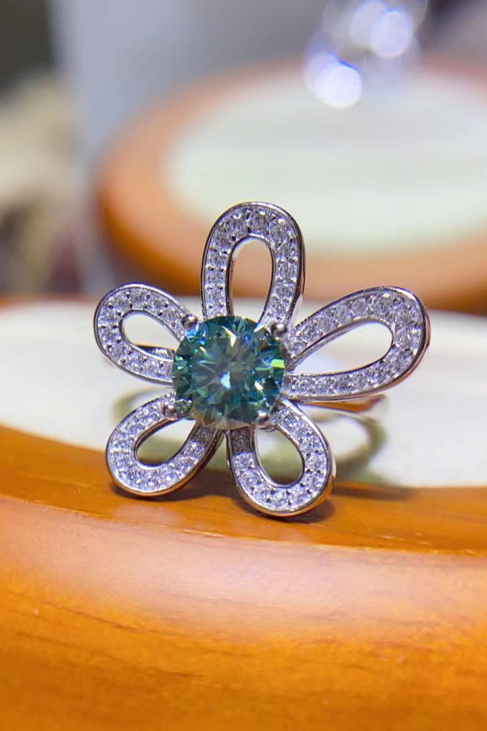 1 Carat Moissanite Flower Shape Open Ring 