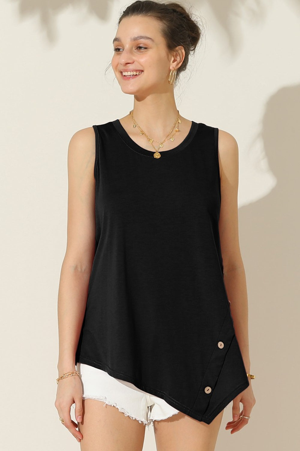 Ninexis Round Neck Button Side Tank - Babbazon New Products