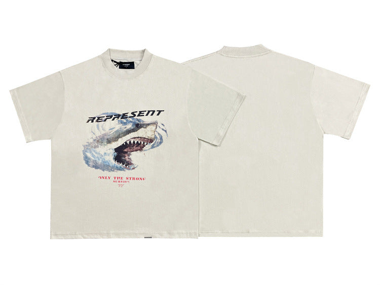 Shark Print Washed Short Sleeve