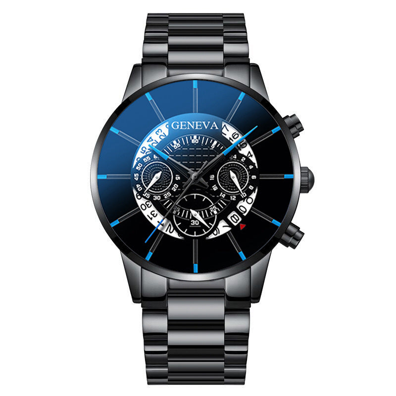 Men's Quartz Watch With Non-Mechanical Alloy Steel Band Calendar