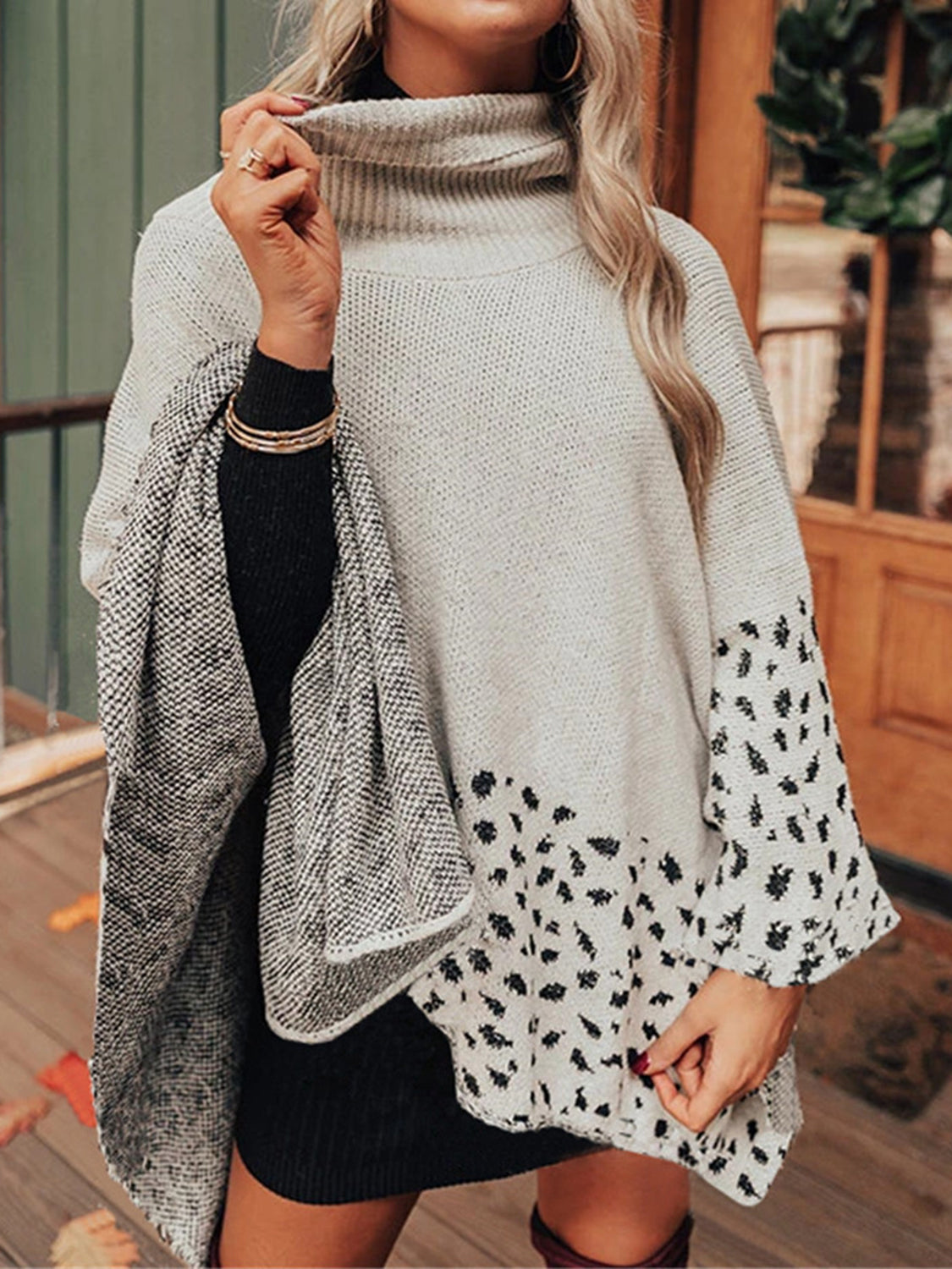 Leopard Turtleneck Poncho 