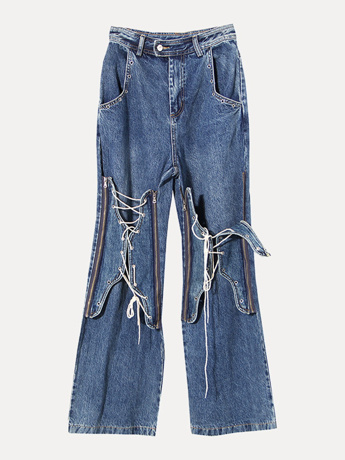 Lace Up Bootcut Jeans with Pockets 