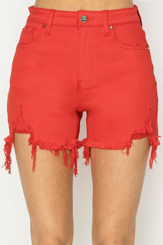 RISEN High Rise Distressed Denim Shorts - Babbazon New Products