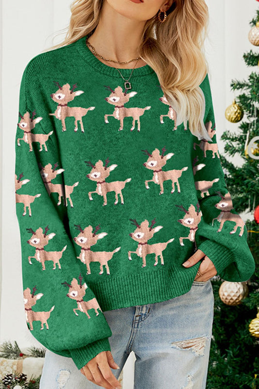 Reindeer Round Neck Drop Shoulder Sweater