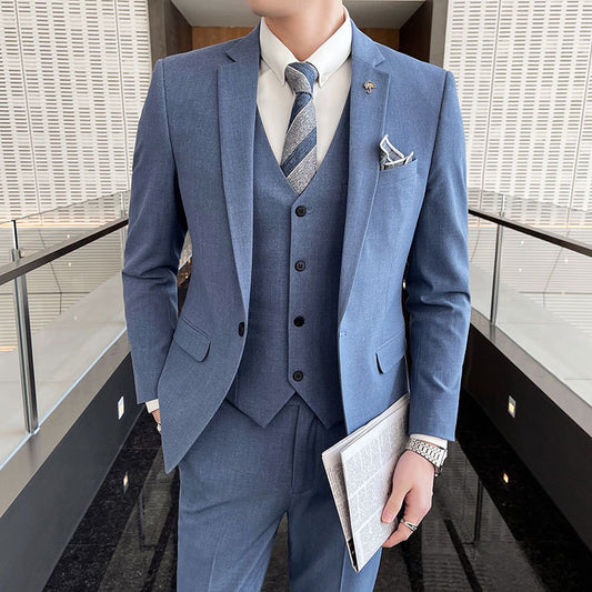 Men's Three-piece Suit Business Suit Solid Color Suit Vest  Trousers 