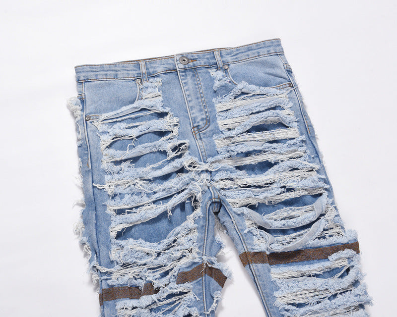 Vintage Wash Distressed Ripped Knee Lined Jeans