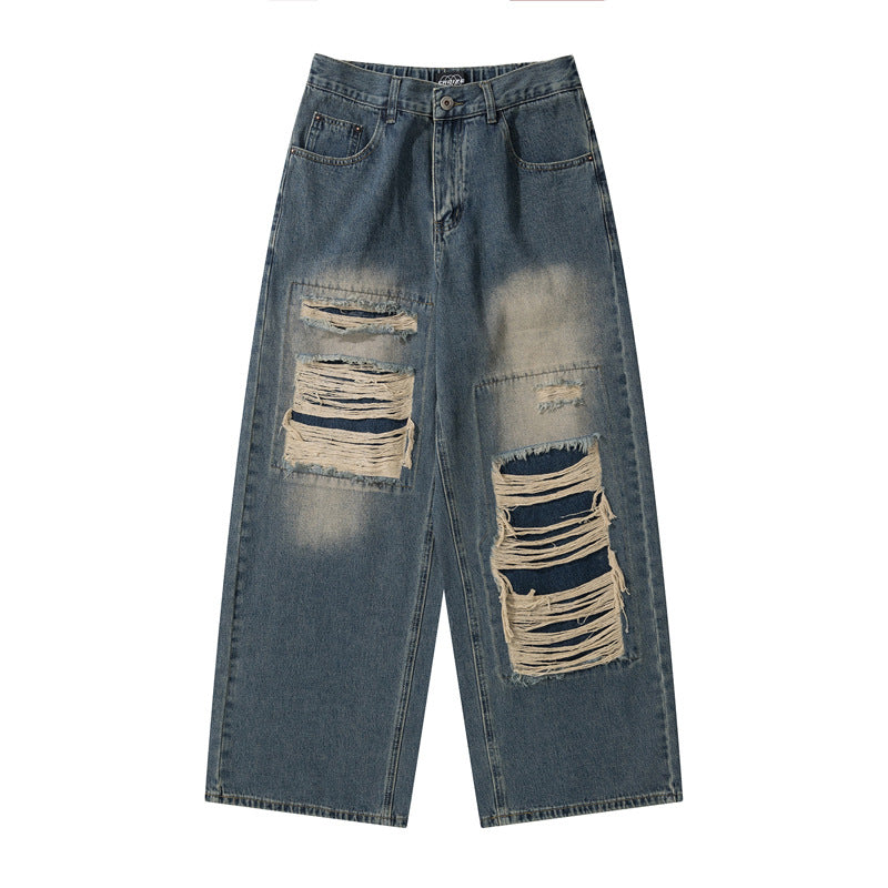 Design Sense Distressed Jeans Men's Trendy Hip-hop Retro