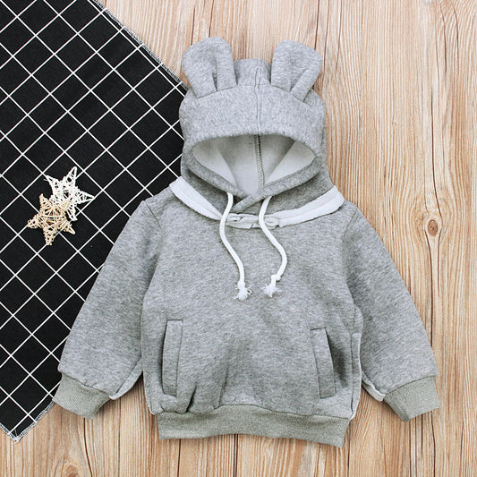 Long-sleeved Bear Ear Top And Fleece Hooded Sweater