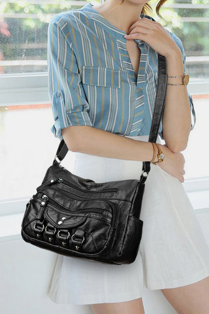 PU Leather Adjustable Strap Crossbody Bag 