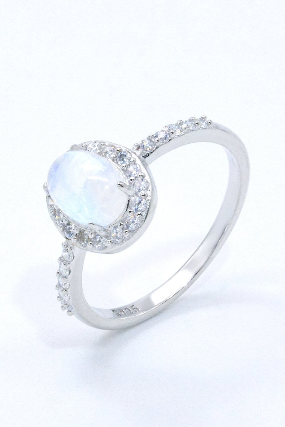 925 Sterling Silver Natural Moonstone Halo Ring 