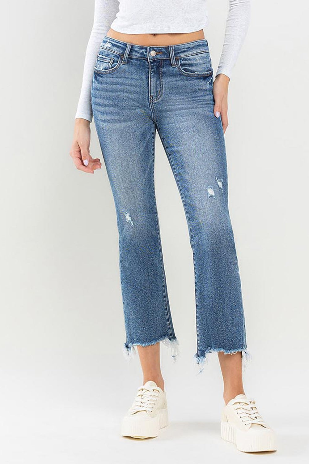 Lovervet Mid Rise Frayed Hem Jeans - Babbazon new