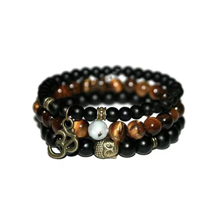 Tiger Eye Scrub 108 Buddha Head Lotus Pendant Bracelet