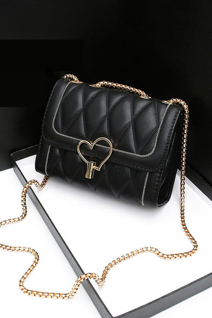 Heart Buckle PU Leather Crossbody Bag 