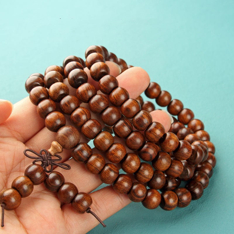 Natural Wood 108 Buddha Beads Yellow Flower Pear Ebony