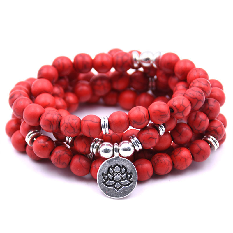 silver Lotus pendant Buddha beads religion Yoga Bracelet