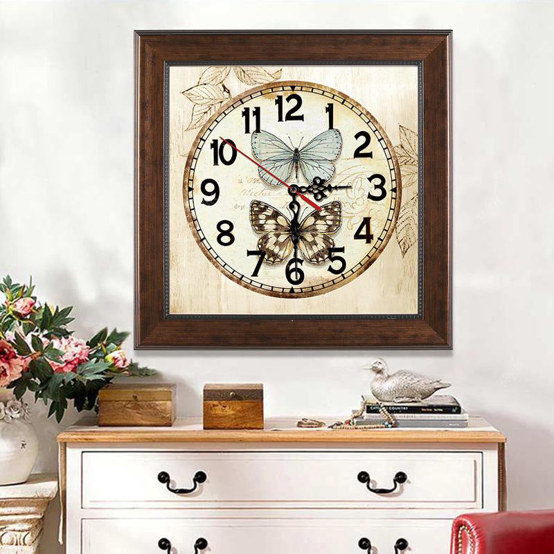 Diamond cross stitch butterfly clock