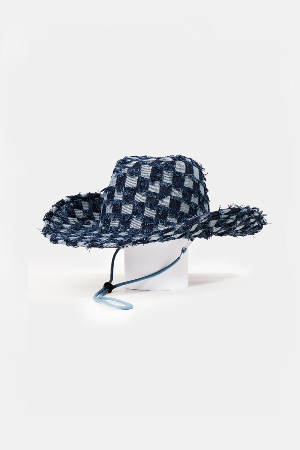 Fame Checkered Fringe Denim Cowboy Hat - Babbazon New Products