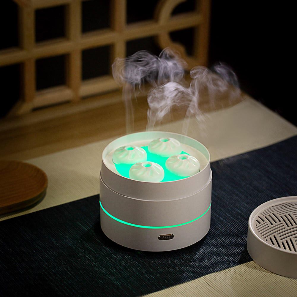 1pc Unique Four Spray Design Steaming Bun Aroma Diffuser 200ml USB Ultrasonic Air Humidifier LED Night Light Essential Oil Diffuser Aromatherapy Diffuser For Home Office