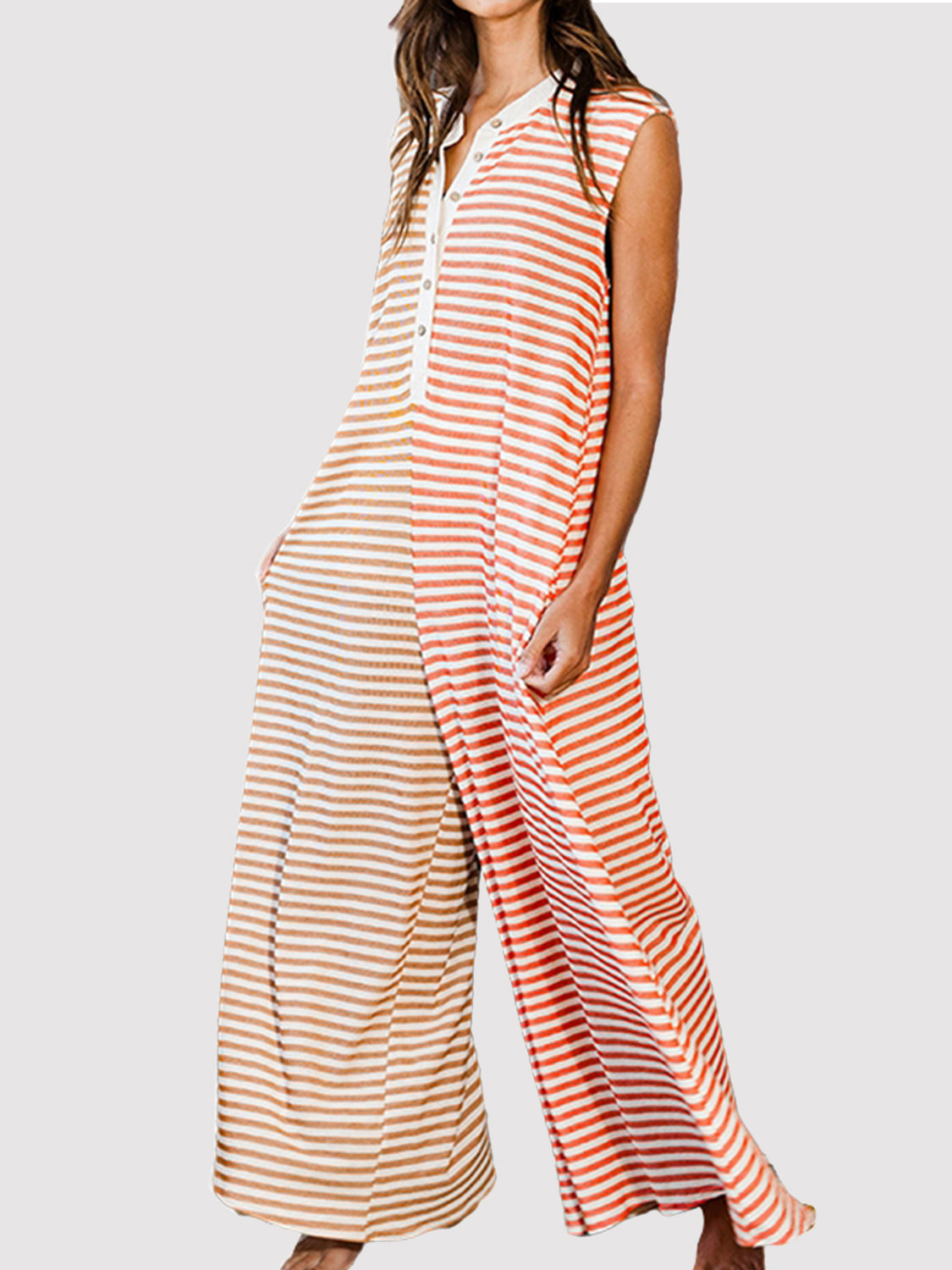 Striped Round Neck Sleeveless Jumpsuit - Babbazon New Products