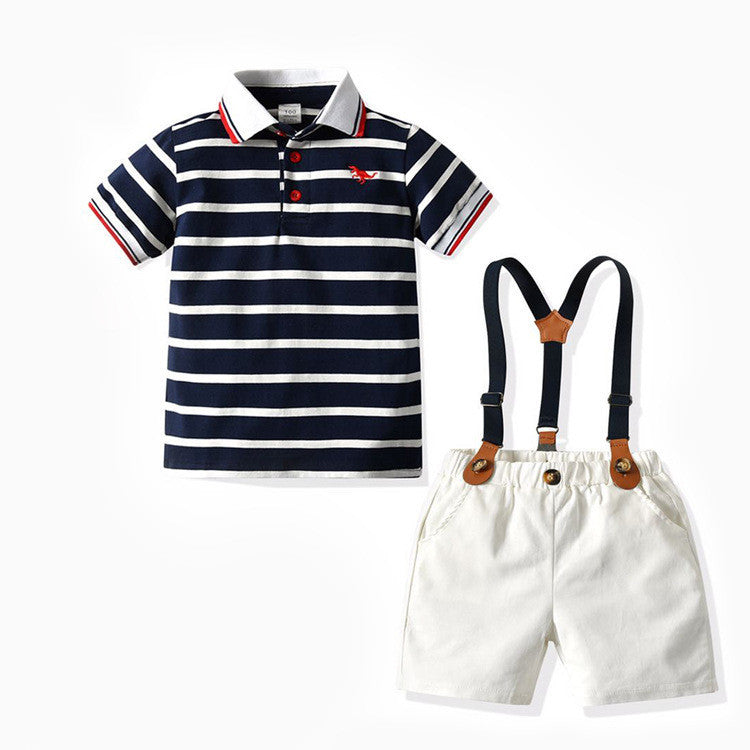 Boys' Short-sleeved T-shirt Suspender Pants