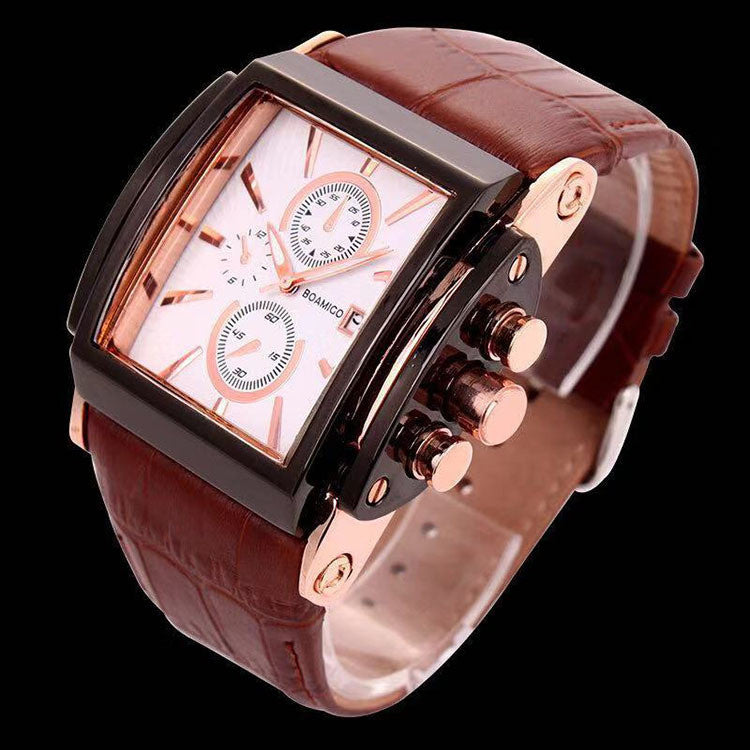 Square leather belt watch men