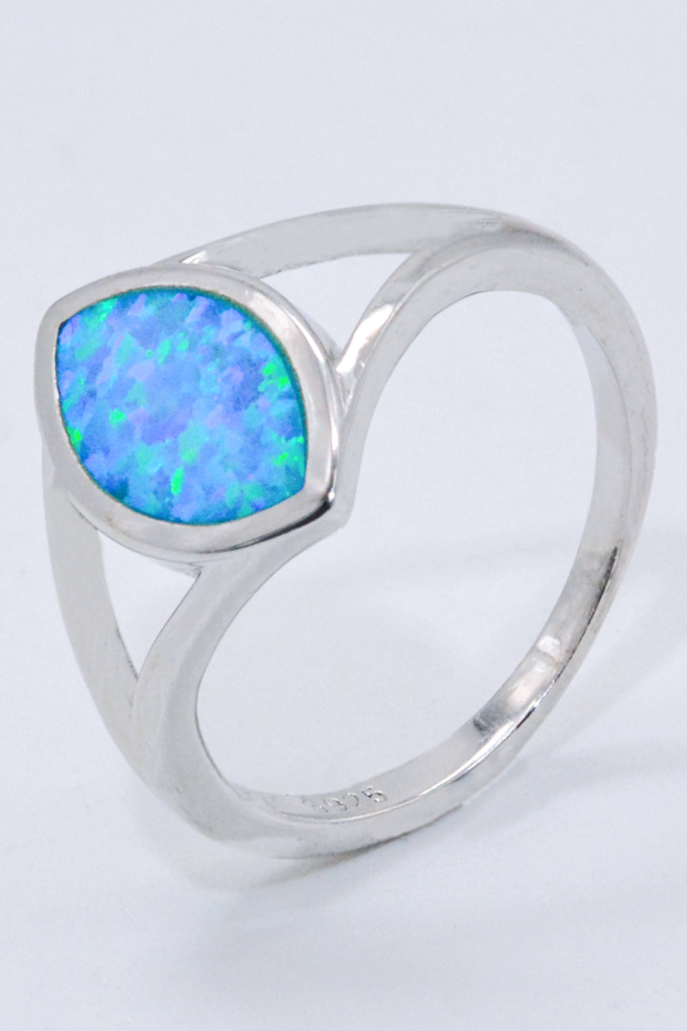 925 Sterling Silver Split Shank Opal Ring 