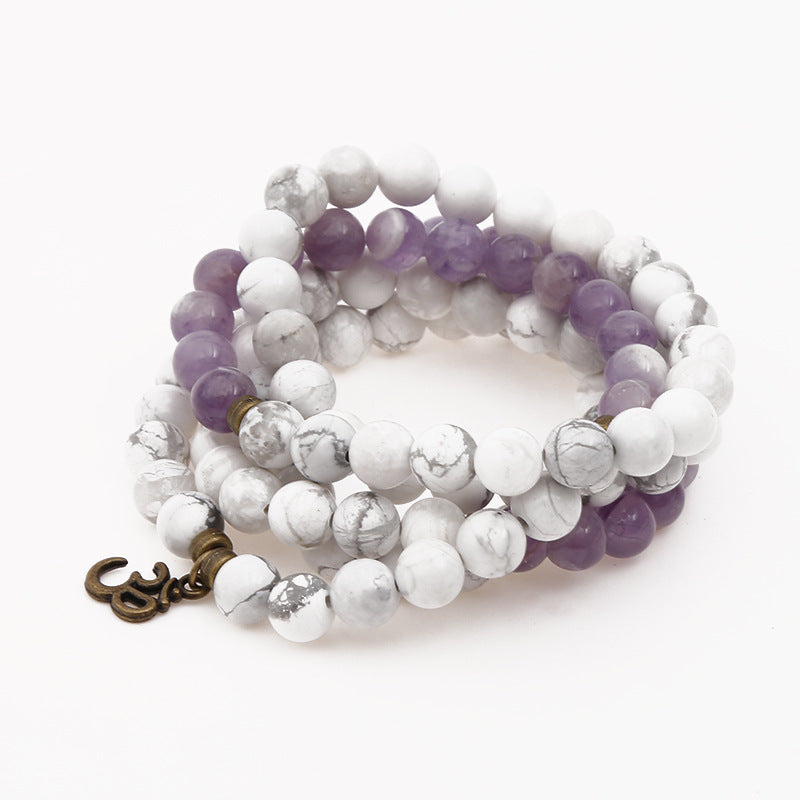 Natural White Turquoise Amethyst Bracelet Lotus Buddha Pendant Necklace