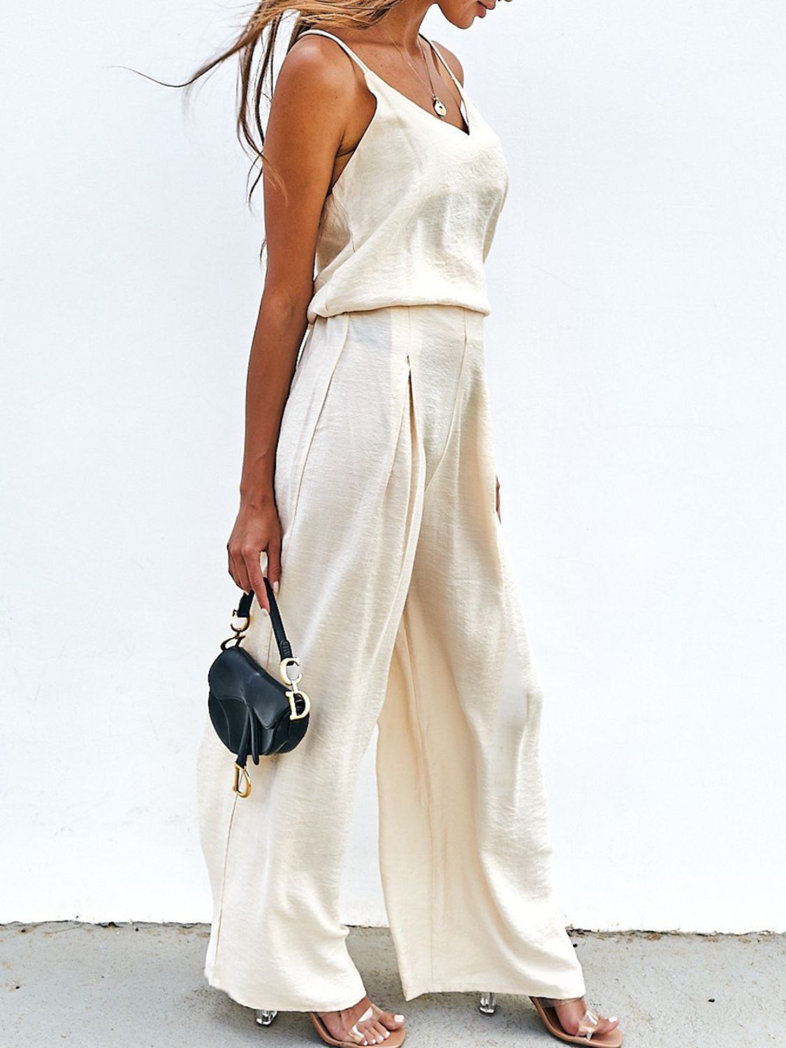 Spaghetti Strap Cami and Wide Leg Pants Set 