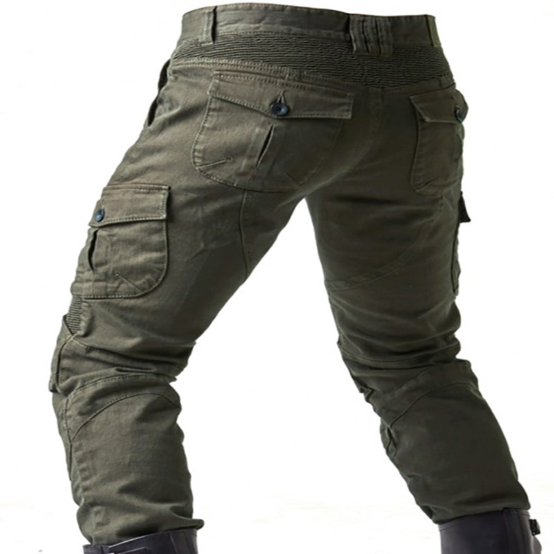 Army green denim jeans with locomotive pad