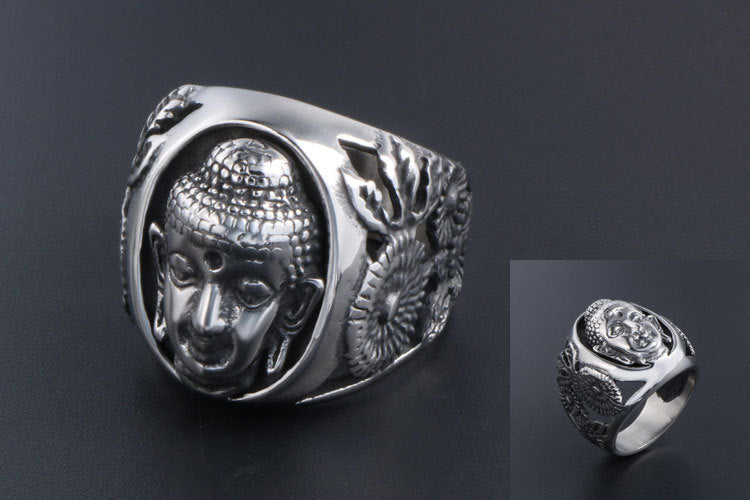 Buddha Face Retro Titanium Steel Casting Ring Ring Fashion Accessories Men's Jewelry