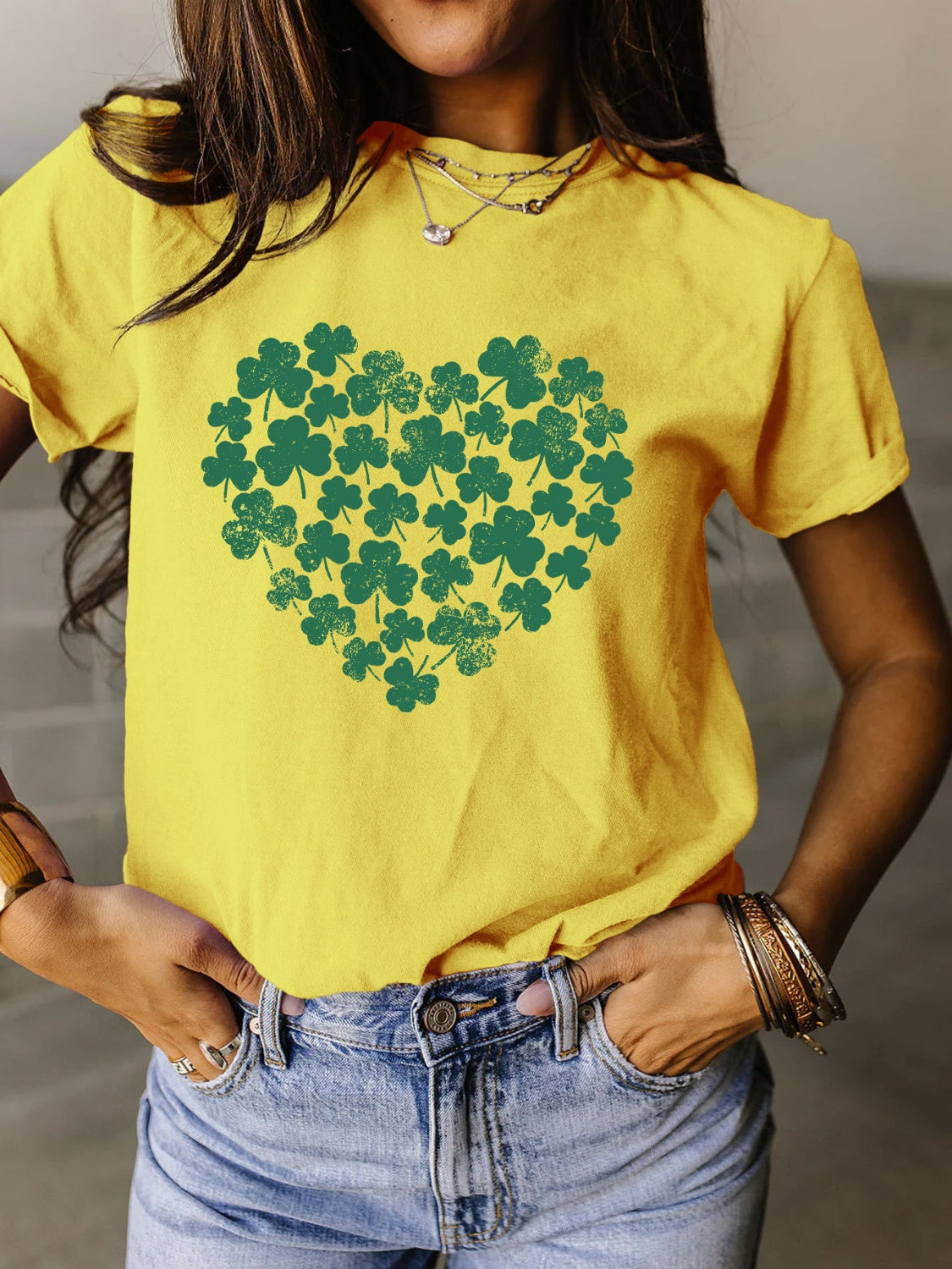 Full Size Lucky Clover Round Neck Short Sleeve T-Shirt - Babbazon New Products