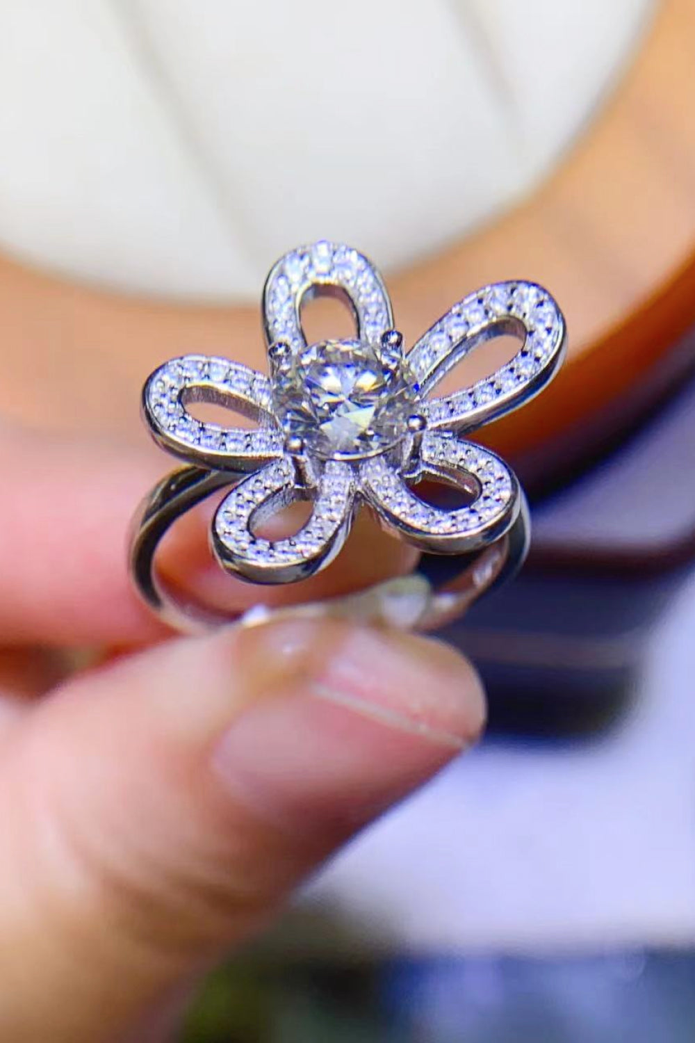 1 Carat Moissanite Flower-Shape Open Ring 