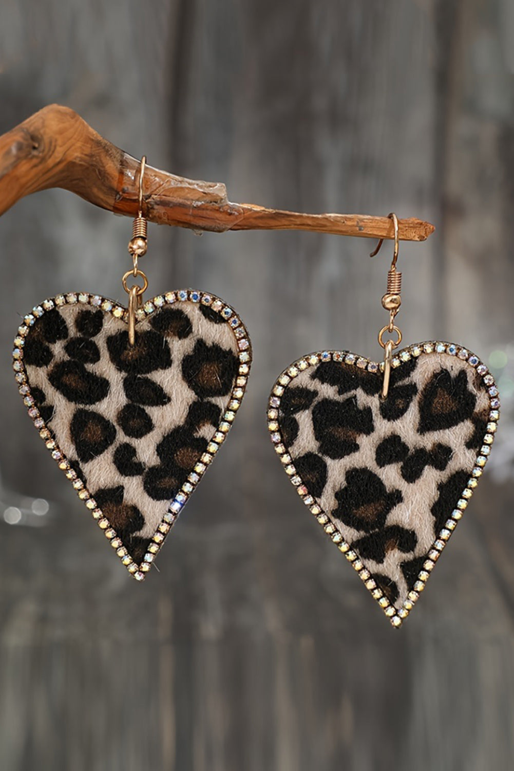 Multicolour Rhinestone Edge Leopard Print Heart Shape Earrings - Babbazon Earrings