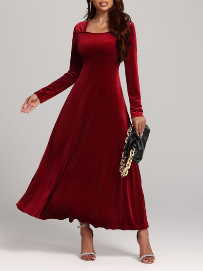 Square Neck Long Sleeve Velvet Dress