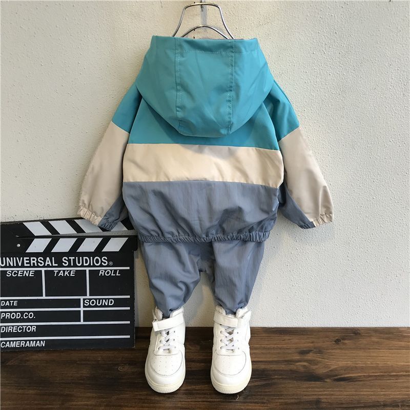 Boys plus fleece hooded color matching suit