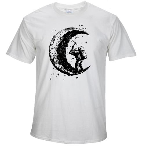 Digging The Moon Print Casual Mens O-neck T Shirts Fashion Men's Tops Men T-shirt Short Sleeve Men Tshirt 