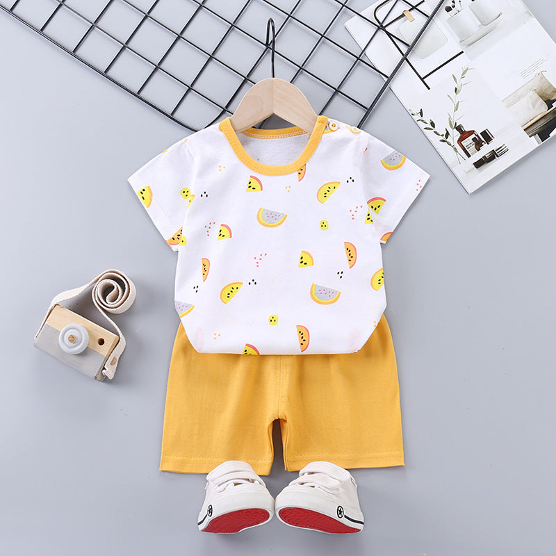 Children's Short-sleeved Suit Pure Cotton Korean T-shirt Shorts