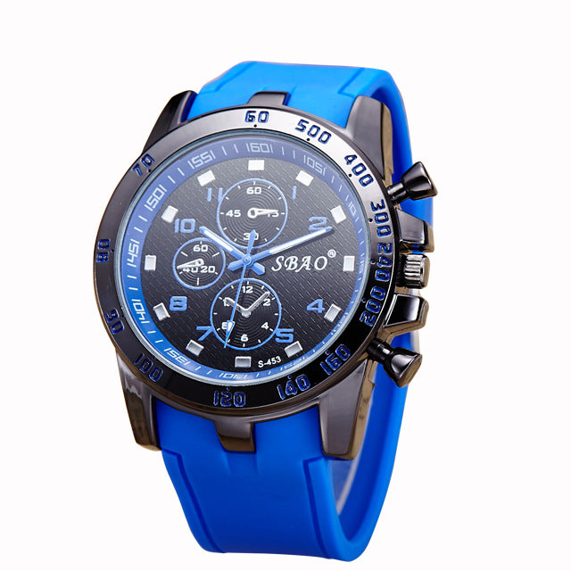 SBAO Silica Gel Watch Men's Fashion Watch Waterproof PU Belt Quartz Wrist Watch