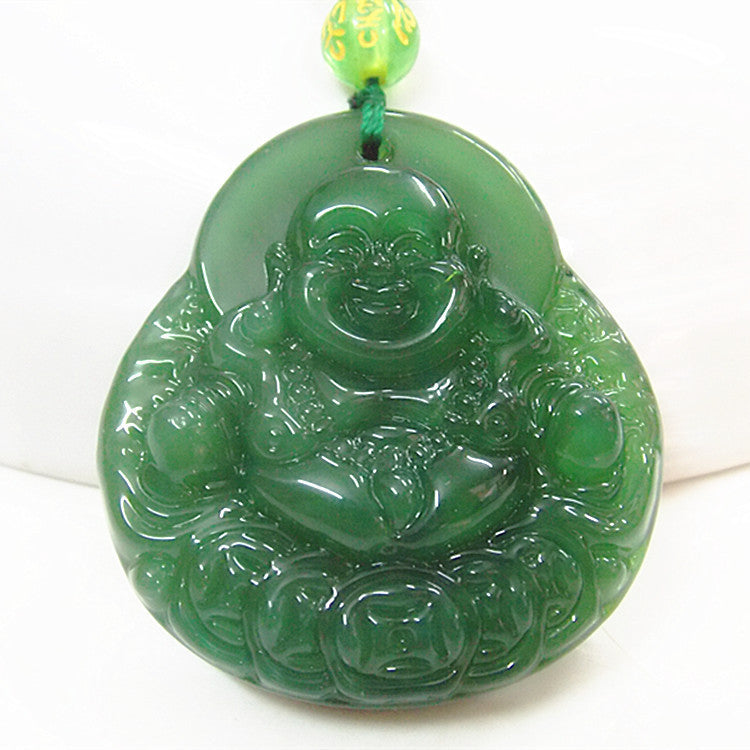 Spinach Green Maitreya Buddha Necklace Long Pendant