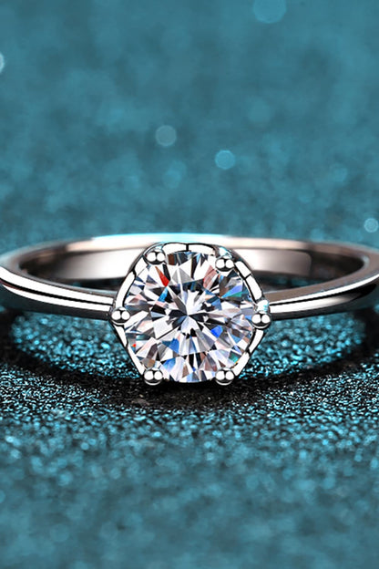 1 Carat Moissanite Rhodium-Plated Solitaire Ring 