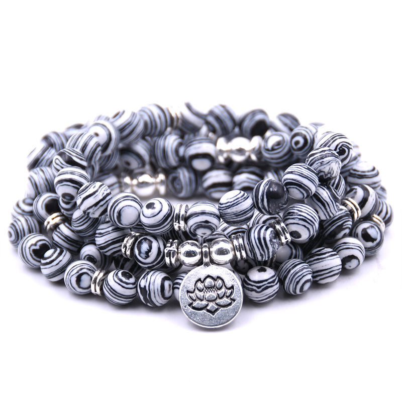 silver Lotus pendant Buddha beads religion Yoga Bracelet