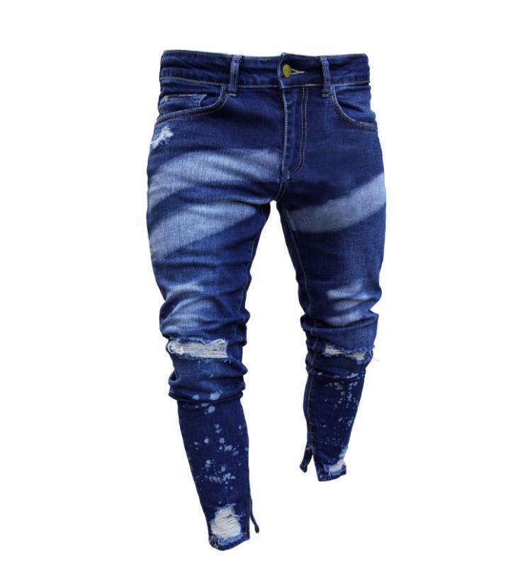 Painted zipper ripped denim pants