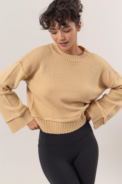 HYFVE Round Neck Dropped Shoulder Ribbed Sweater