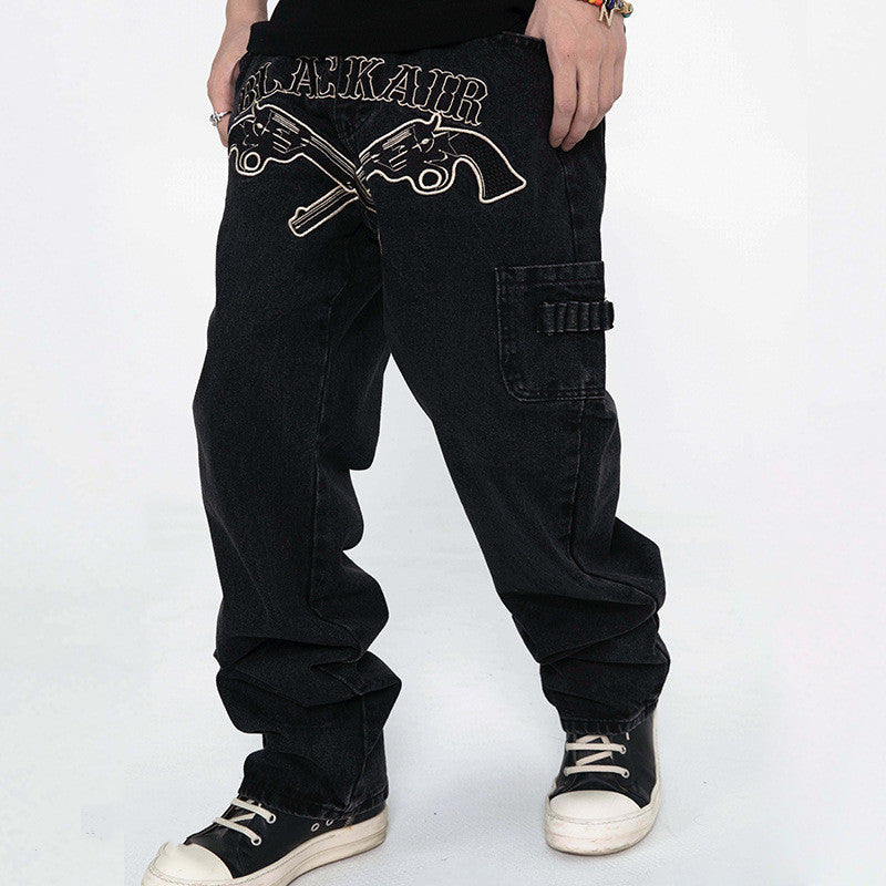 Western Revolver Embroidered Denim Trousers Men's